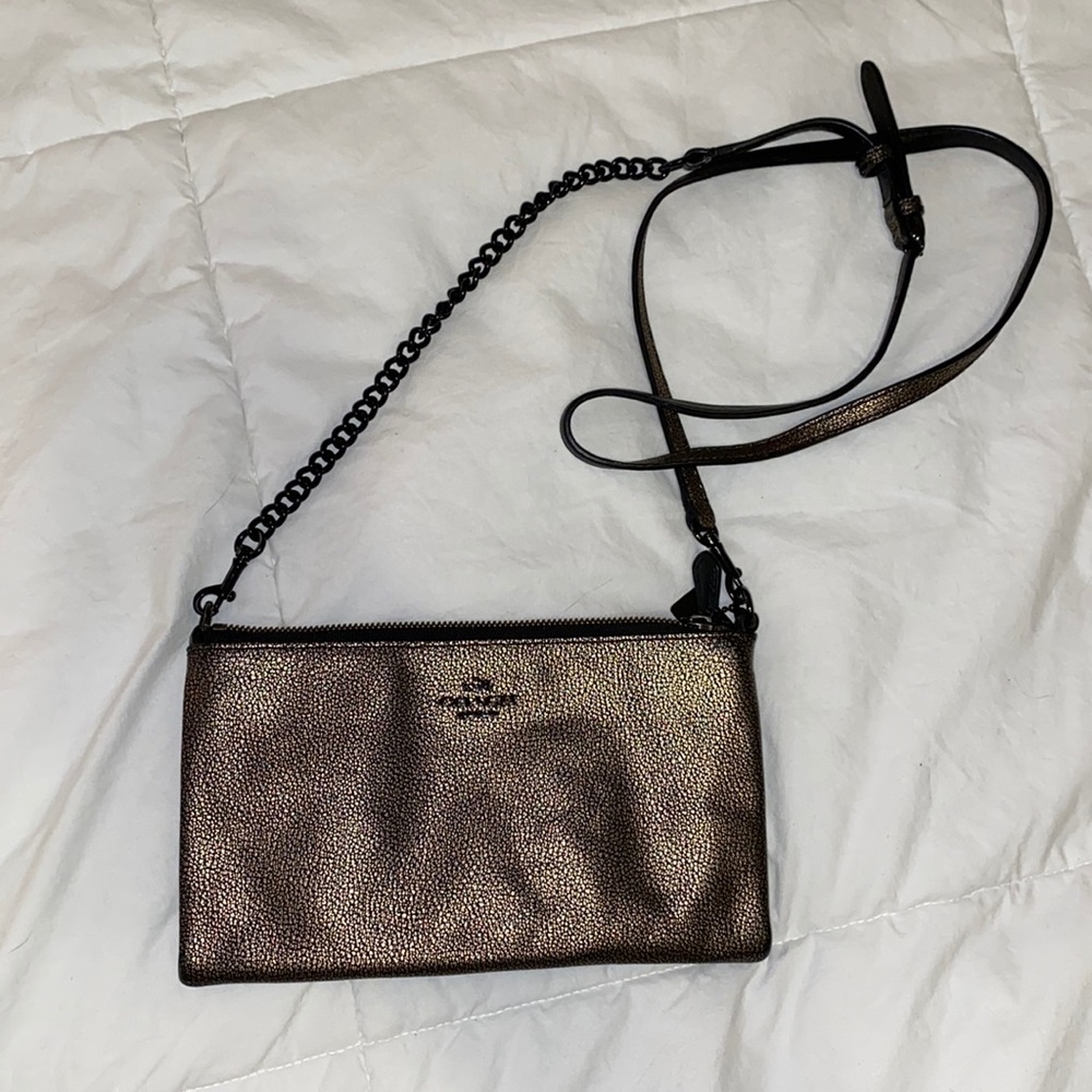 Authentic Gold/Black Metallic Coach Chain Clutch
